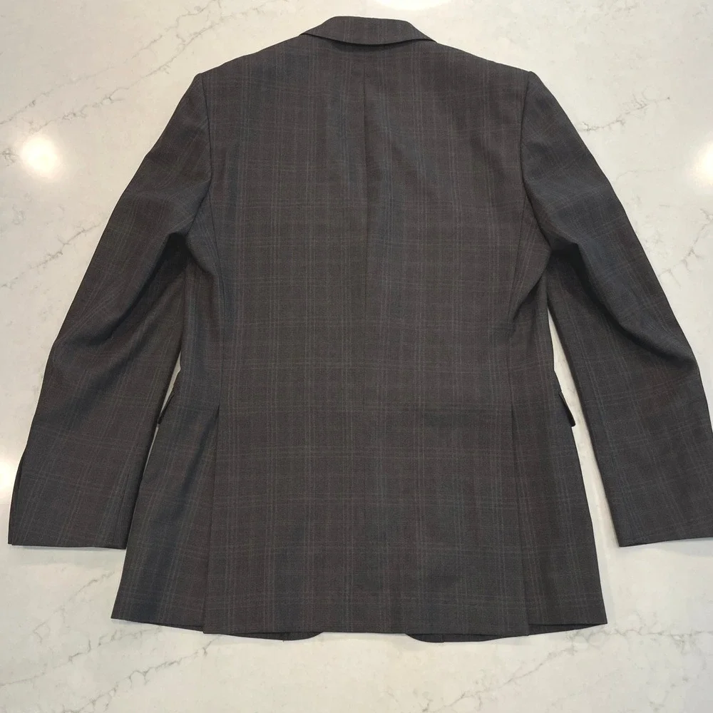 Saks Fifth Avenue BLACK Ermenegildo Zegna Suit Mens 40 Brown Plaid Wool Slim Fit